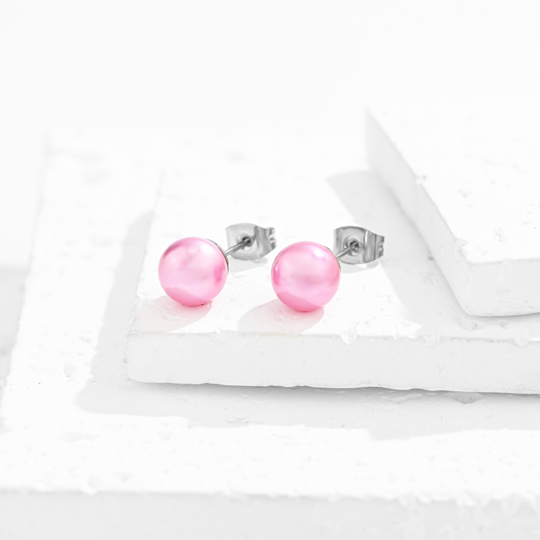 Aretes Acero Perlina Rosé