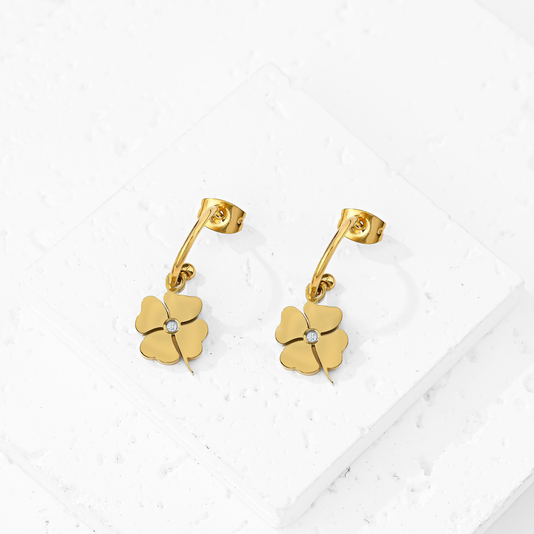 Aretes Acero Trébol de Colores