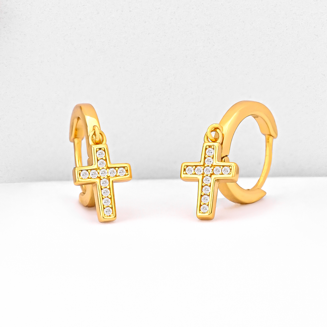 Aretes Plata 925 Cruz Brillante