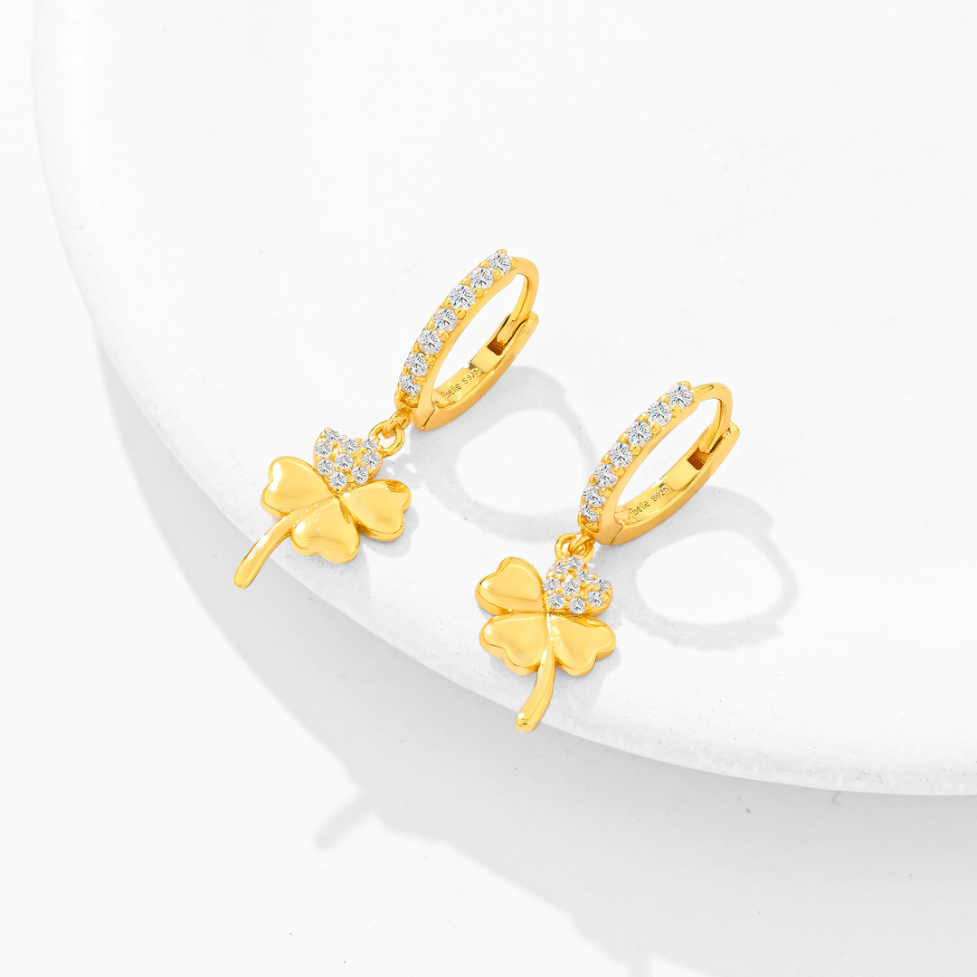 Aretes Plata 925 Trébol Dorado