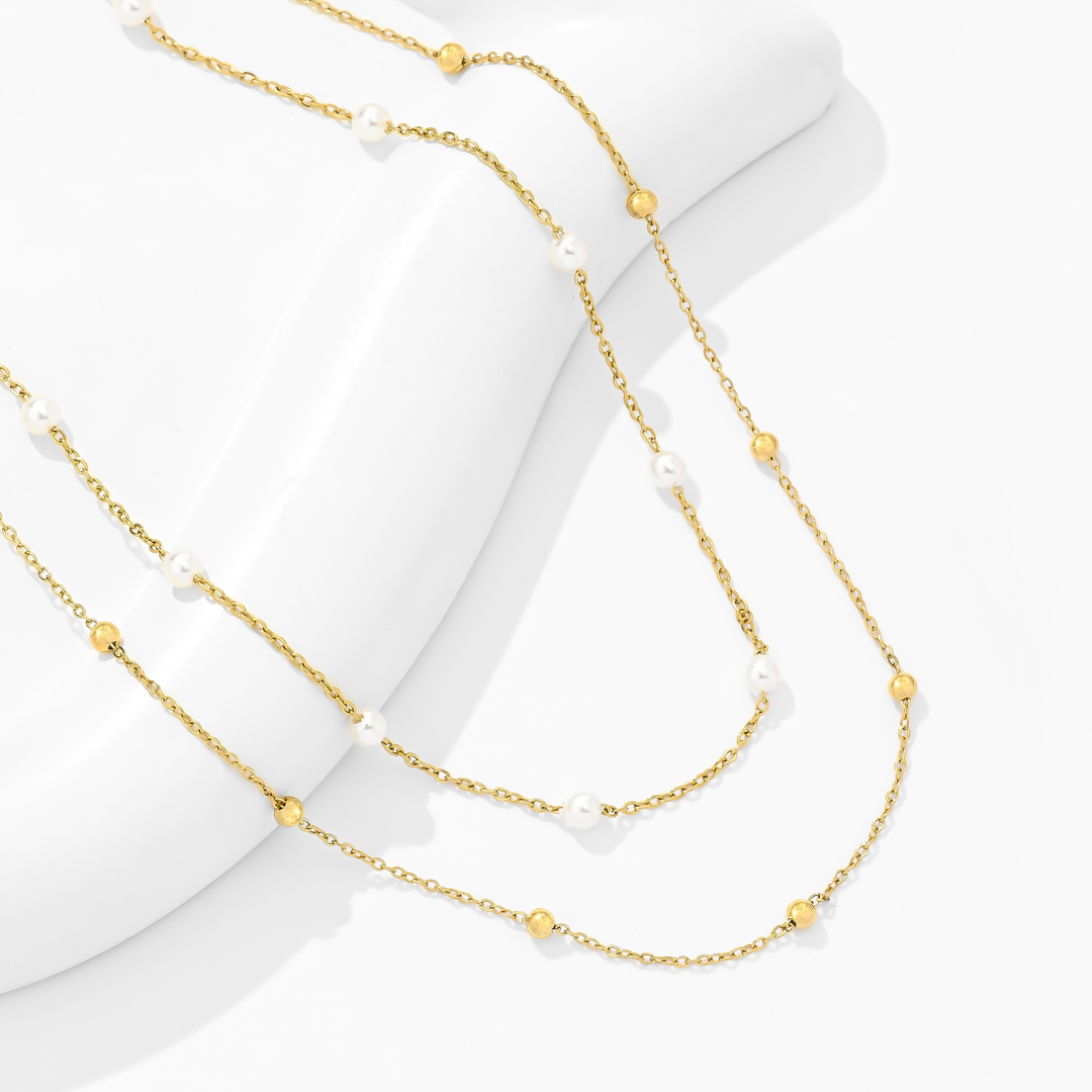 Collar Acero Perla Gold