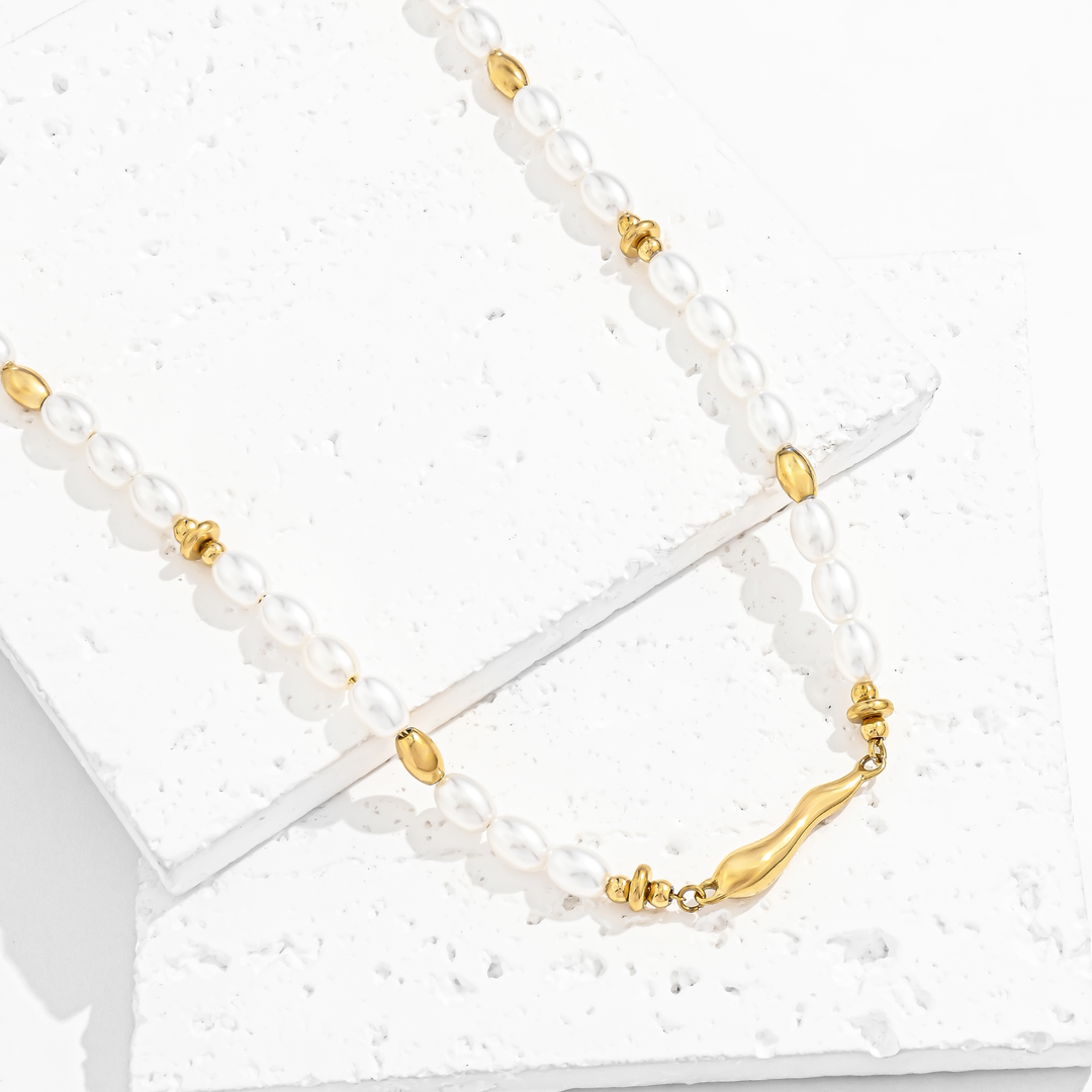 Collar Acero Brillo Y Perlas