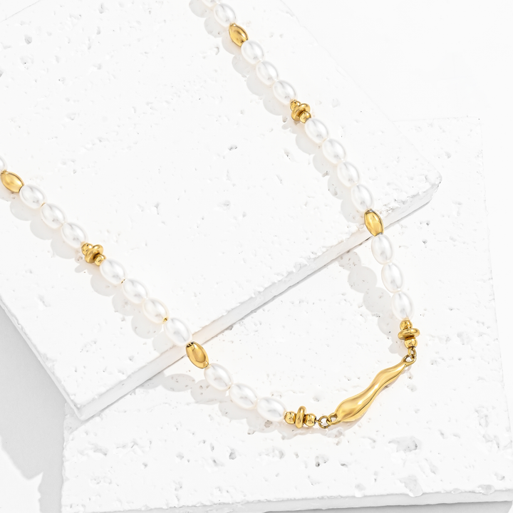 Collar Acero Brillo Y Perlas