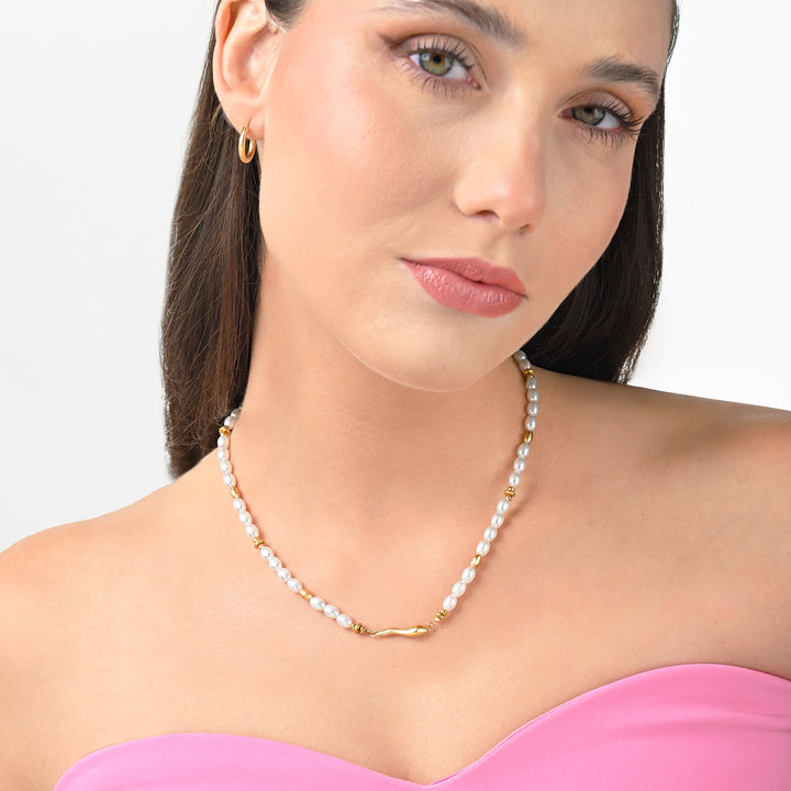 Collar Acero Brillo Y Perlas