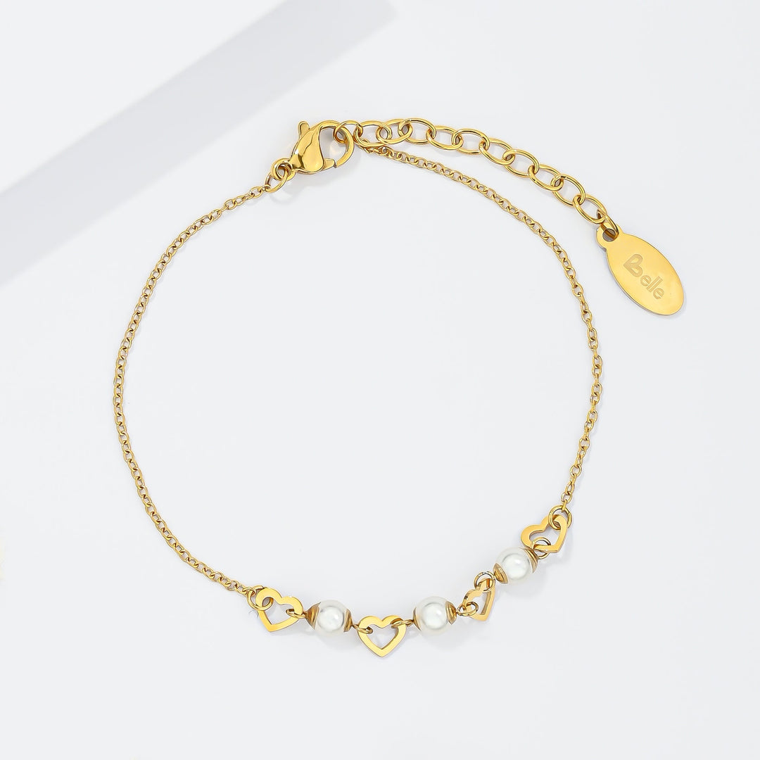 Pulsera Acero Corazón Perlado