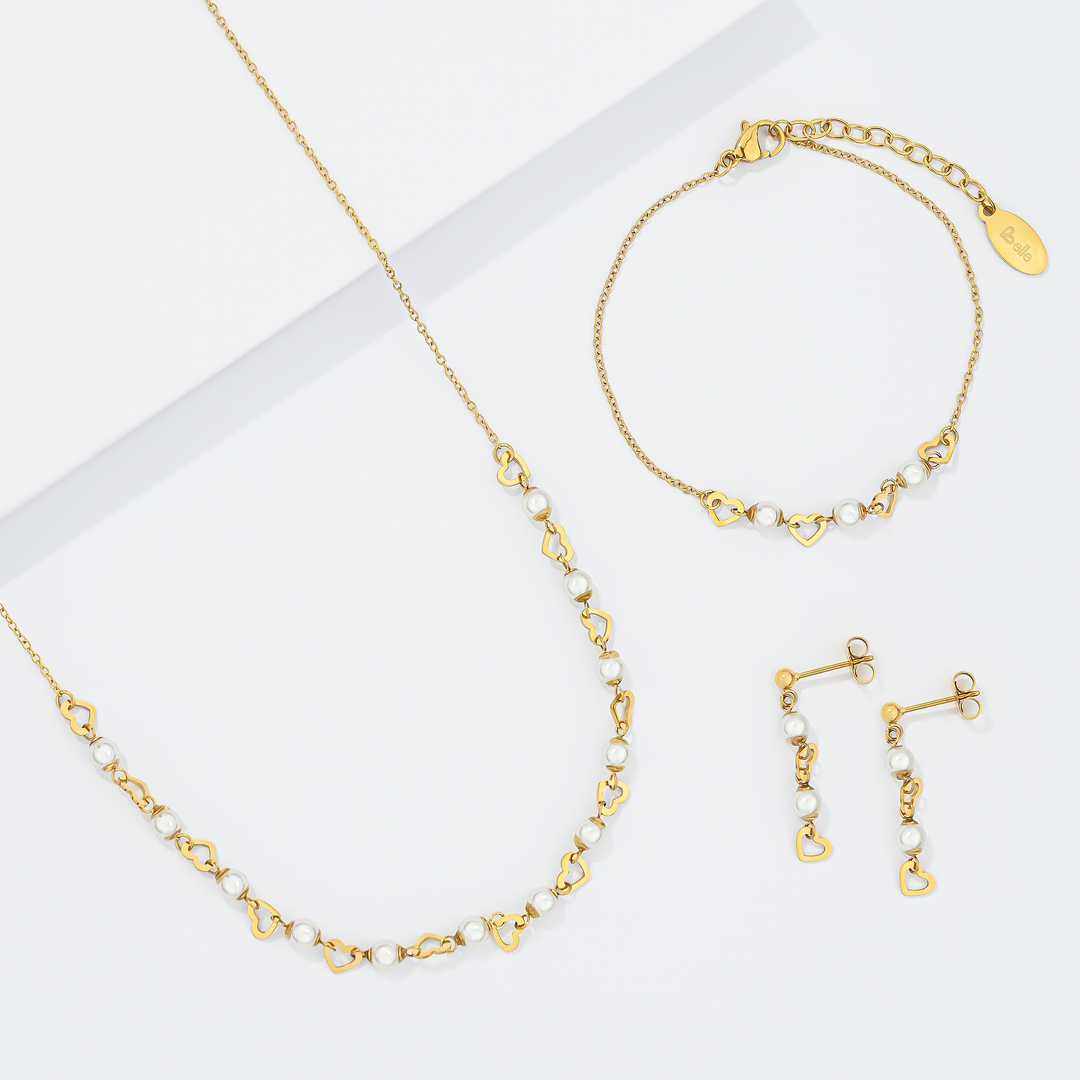 SET ACERO CORAZÓN PERLADO