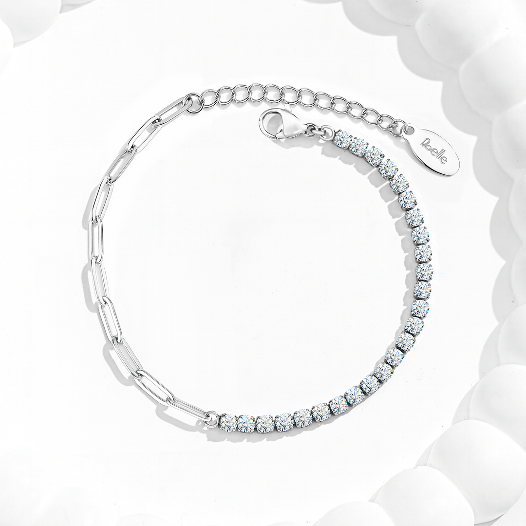 Pulsera Acero en Baño de Oro Blanco Almma