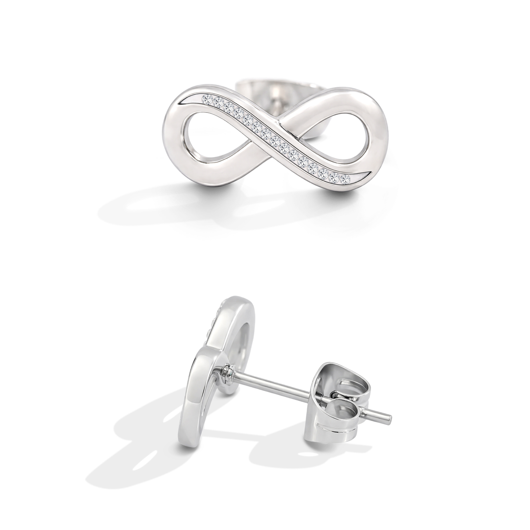 Aretes Acero en Baño de Oro Blanco Aura Infinit