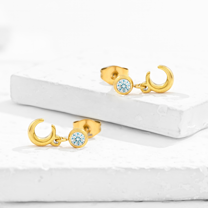 Aretes Acero Media Luna Brillante
