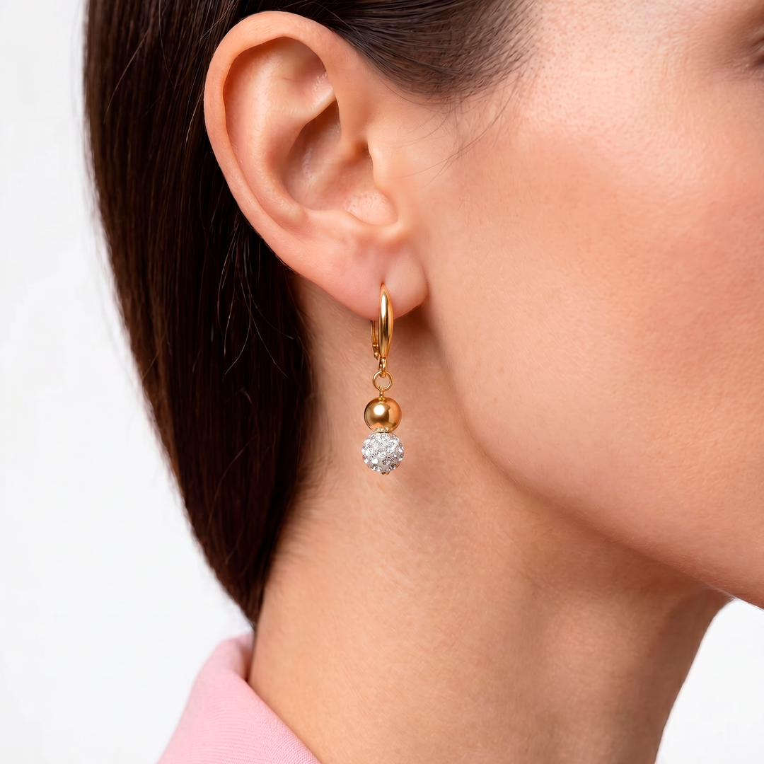 Aretes Acero Crystal Beads