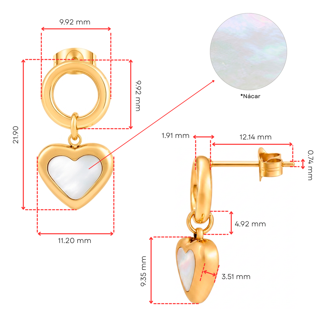 Aretes Acero Corazón Nácar