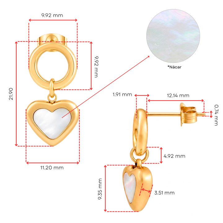 Aretes Acero Corazón Nácar
