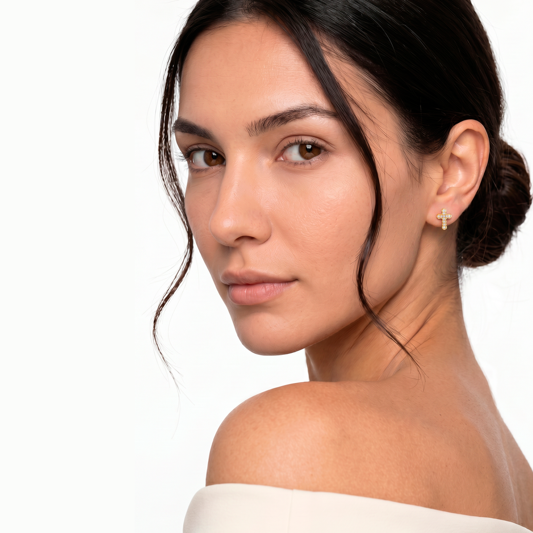 Aretes Acero Cruz Crystal Glow