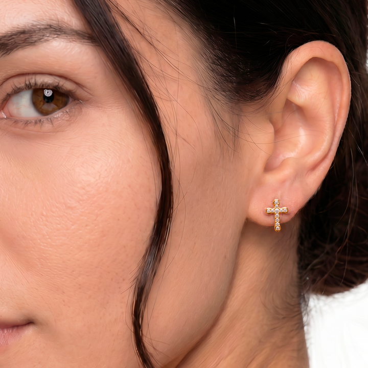 Aretes Acero Cruz Crystal Glow