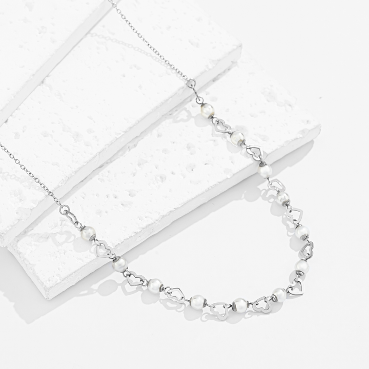 Collar Acero Corazón Perlado