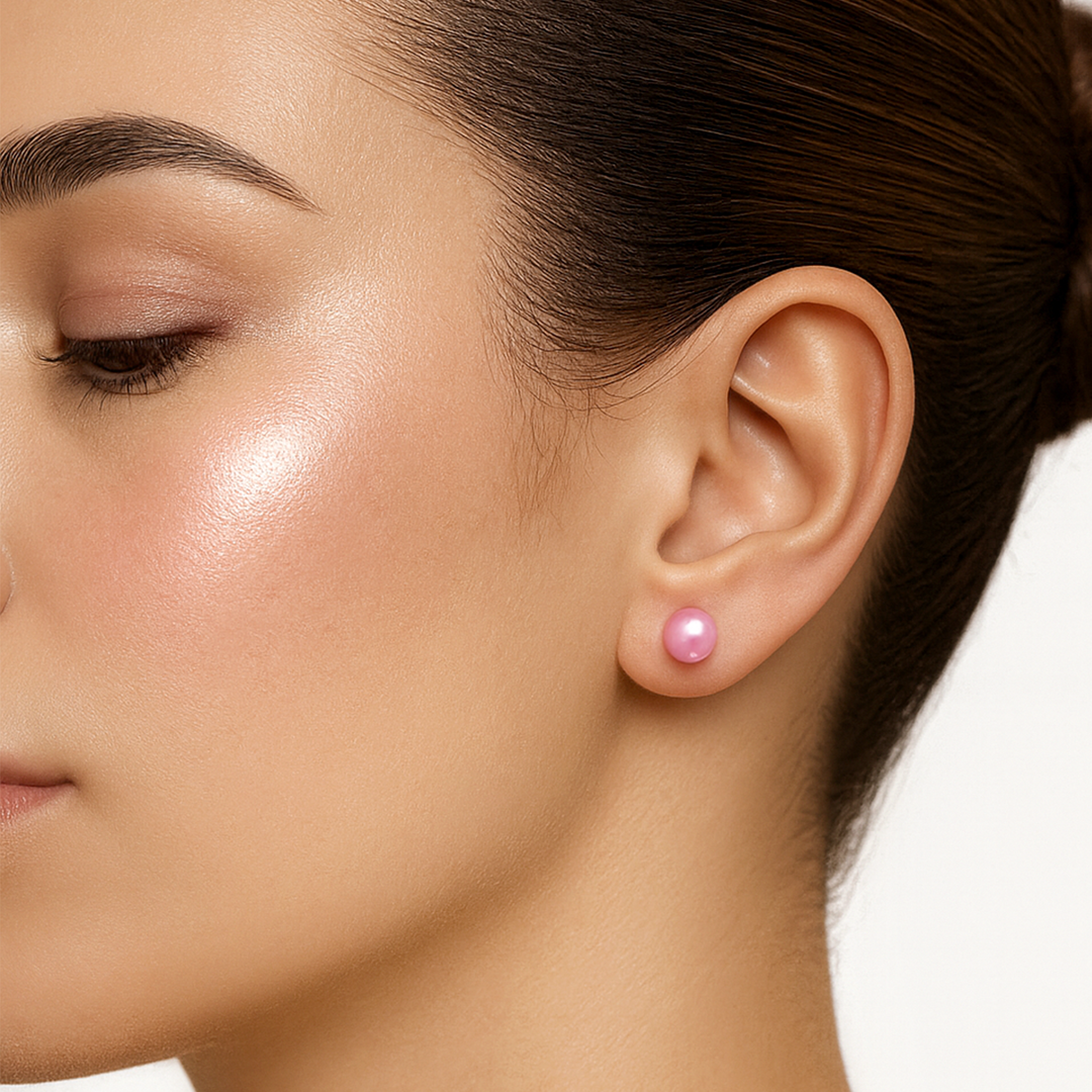 Aretes Acero Perlina Rosé
