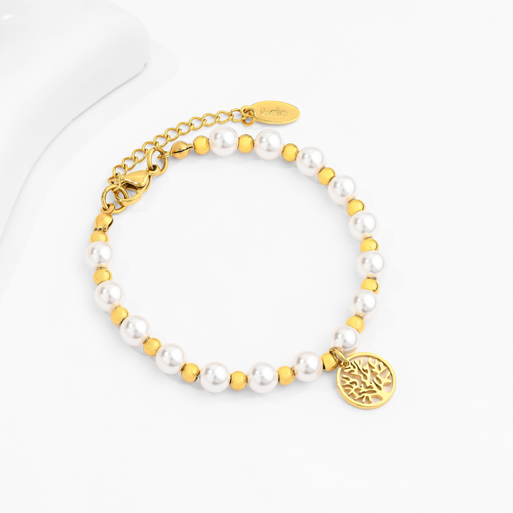 Pulsera Acero en Baño de Oro Blanco Vida