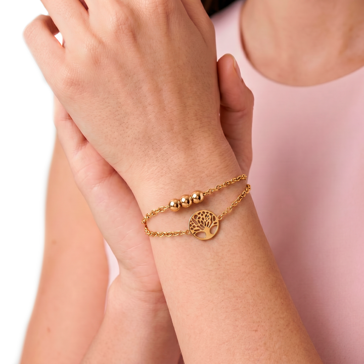Pulsera Acero Raíces de Oro