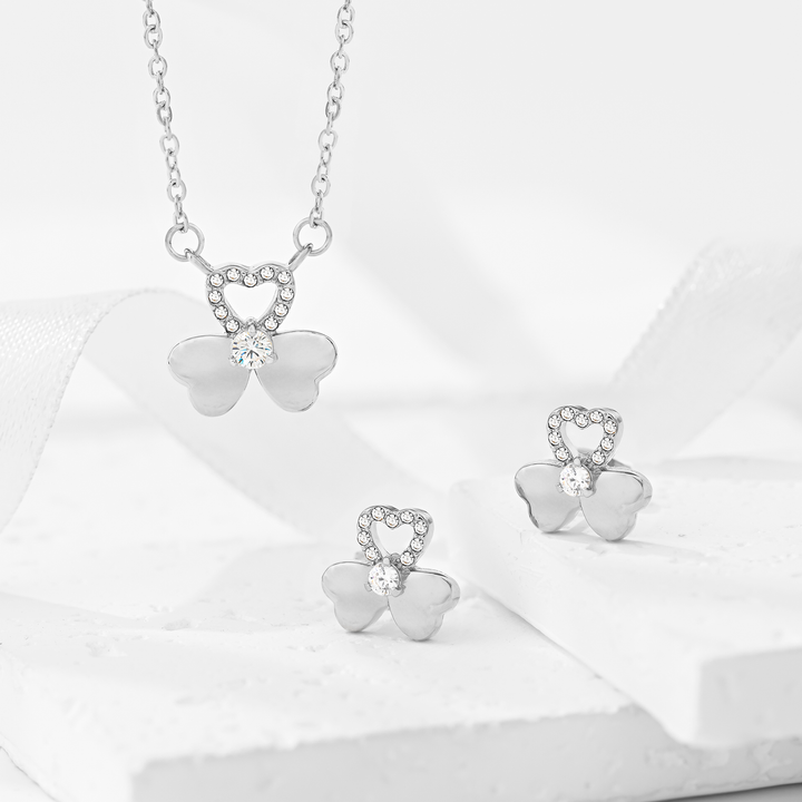 Set Acero Trébol Corazón