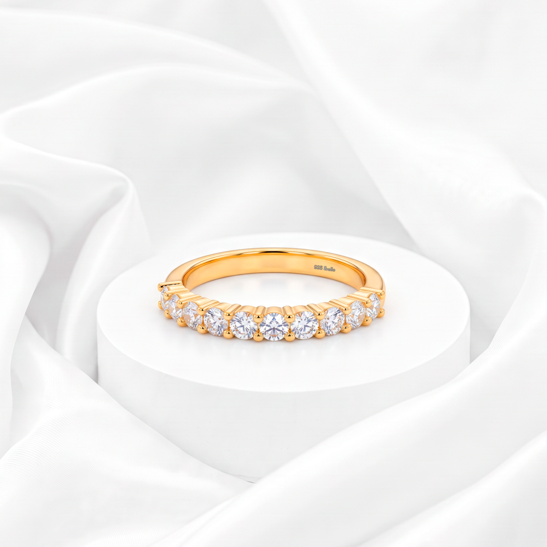 Churumbela Riviere de media eternidad con circonias brillantes para mujer marca Belle en plata 925 bañada en oro de 18k.