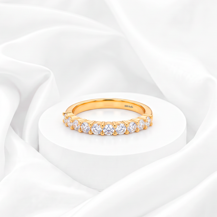 Churumbela Riviere de media eternidad con circonias brillantes para mujer marca Belle en plata 925 bañada en oro de 18k.