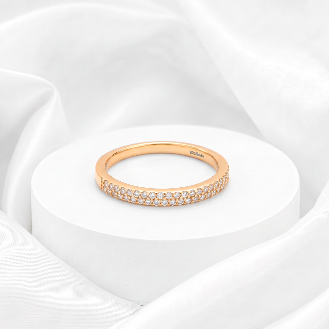 Churumbela en doble fila de micro-pavé con circonias brillantes para mujer marca Belle en plata 925 bañada en oro de 18k.