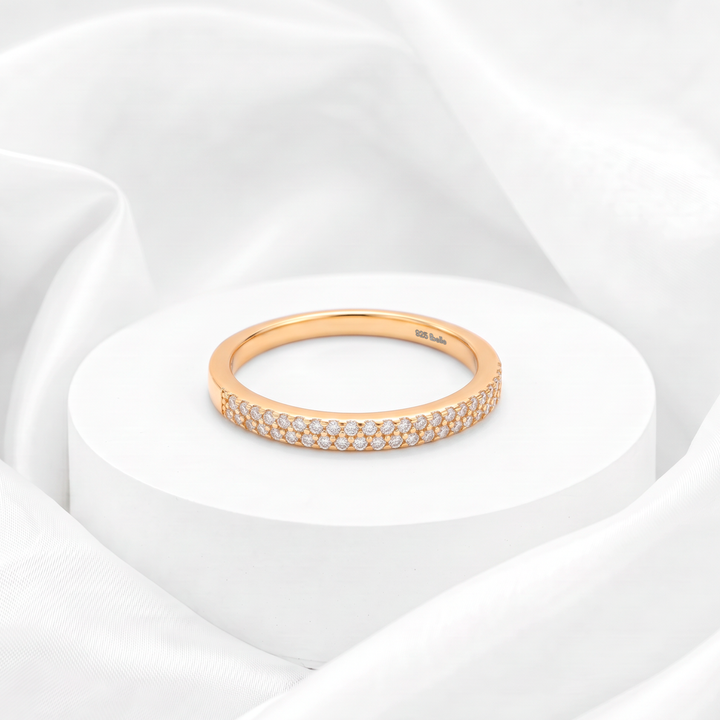 Churumbela en doble fila de micro-pavé con circonias brillantes para mujer marca Belle en plata 925 bañada en oro de 18k.