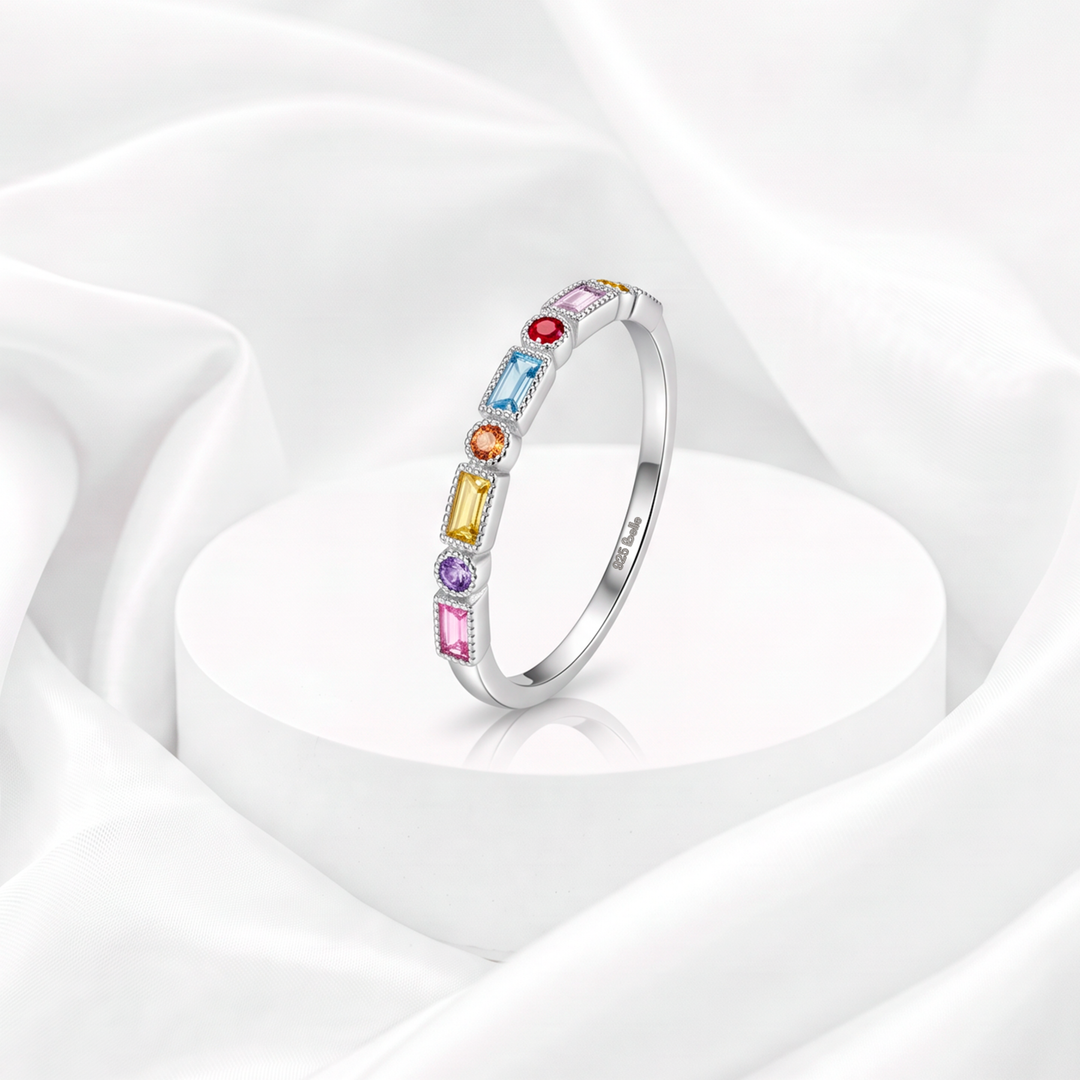 Anillo Plata 925 Rainbow Baguette