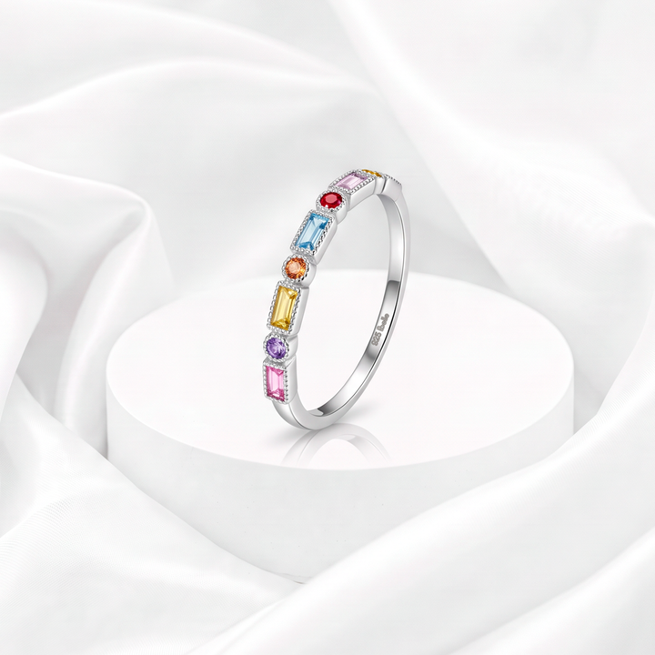 Anillo Plata 925 Rainbow Baguette