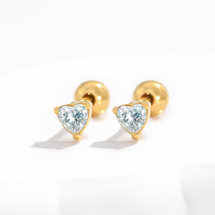 Aretes Acero Baño en Oro Blanco Mini Heart