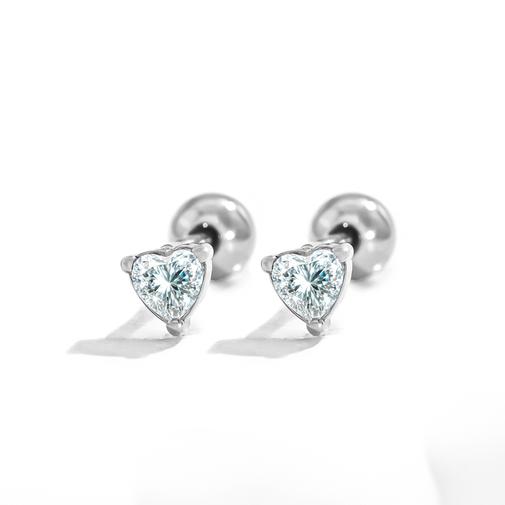 Aretes Acero Baño en Oro Blanco Mini Heart