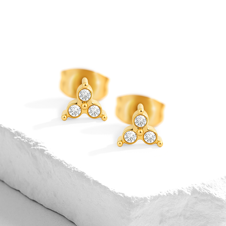 Aretes Acero en Baño de Oro Blanco Tiny Trine