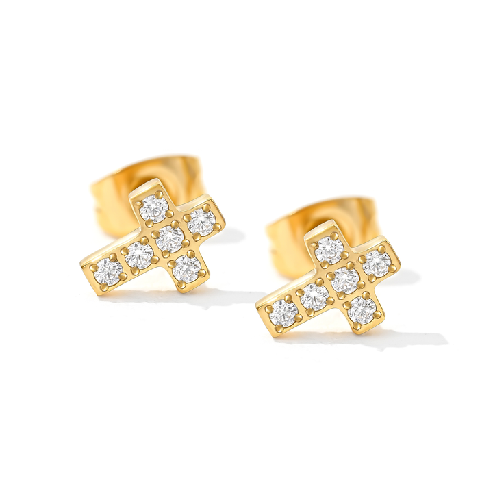 Aretes Acero en Baño de Oro Blanco Crux