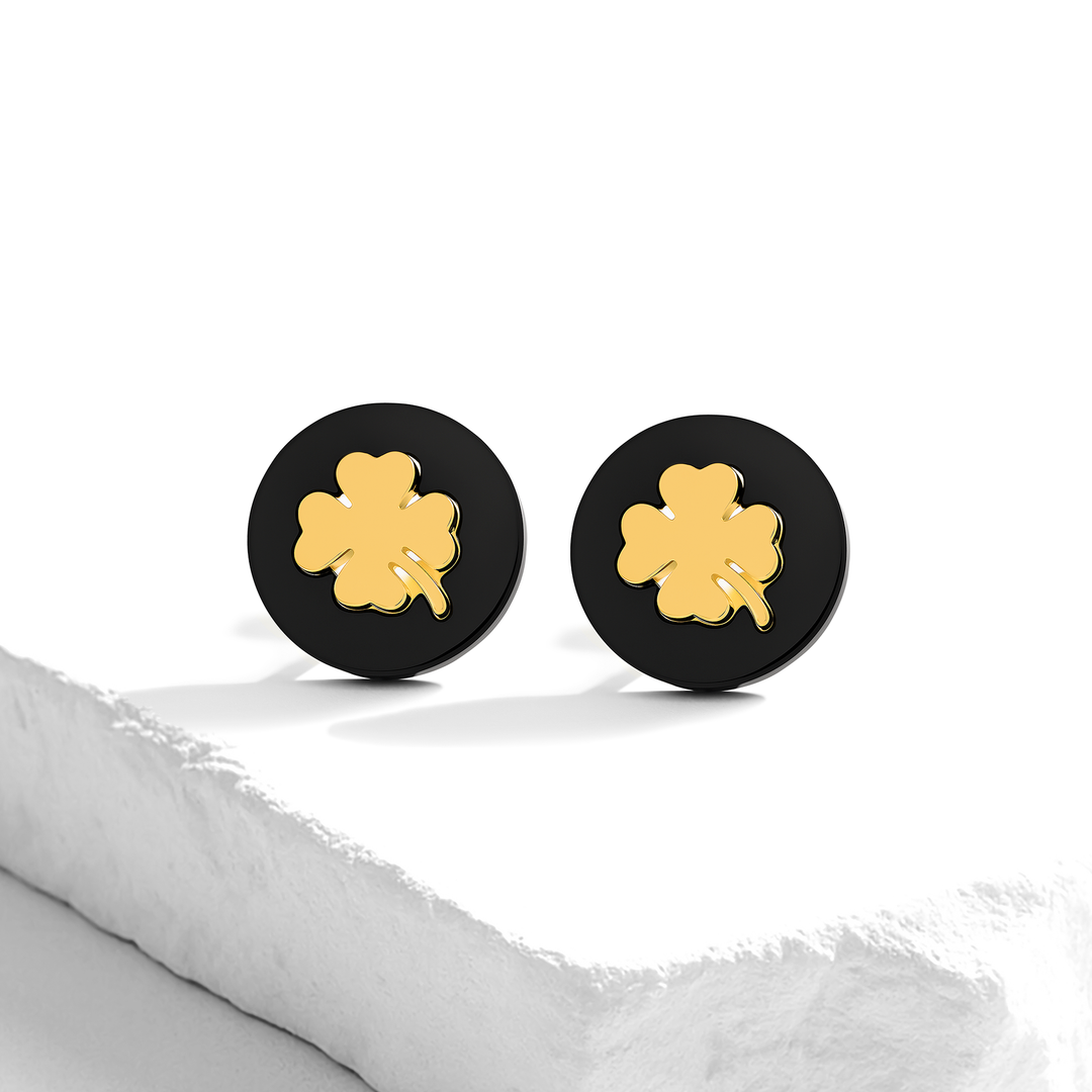 Aretes Acero en Baño de Oro Blanco Golden Clover