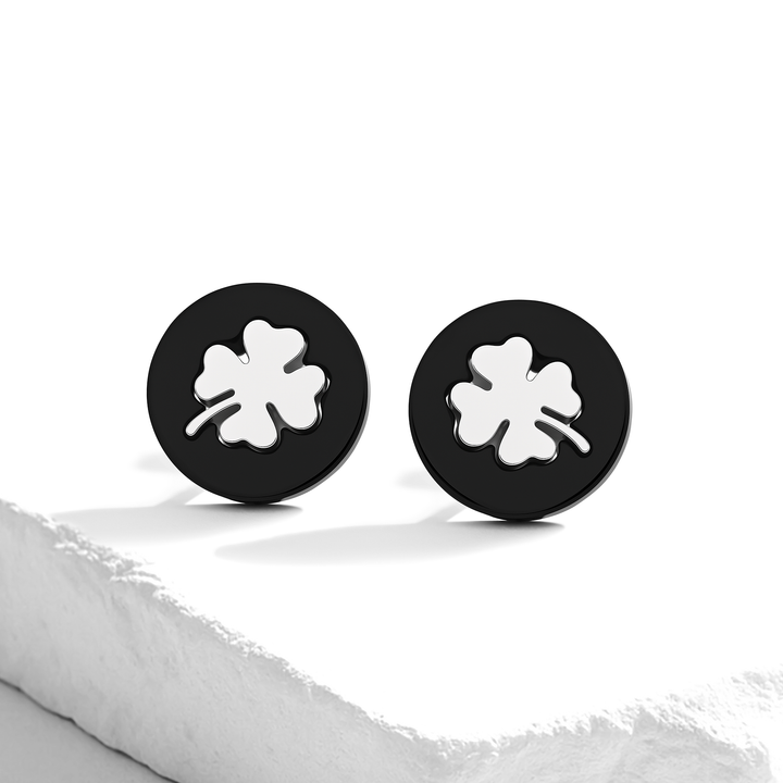 Aretes Acero en Baño de Oro Blanco Golden Clover