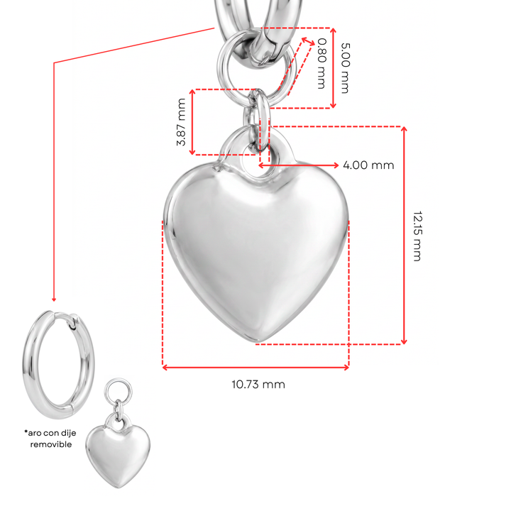 Aretes Argollas Acero Coquette Heart