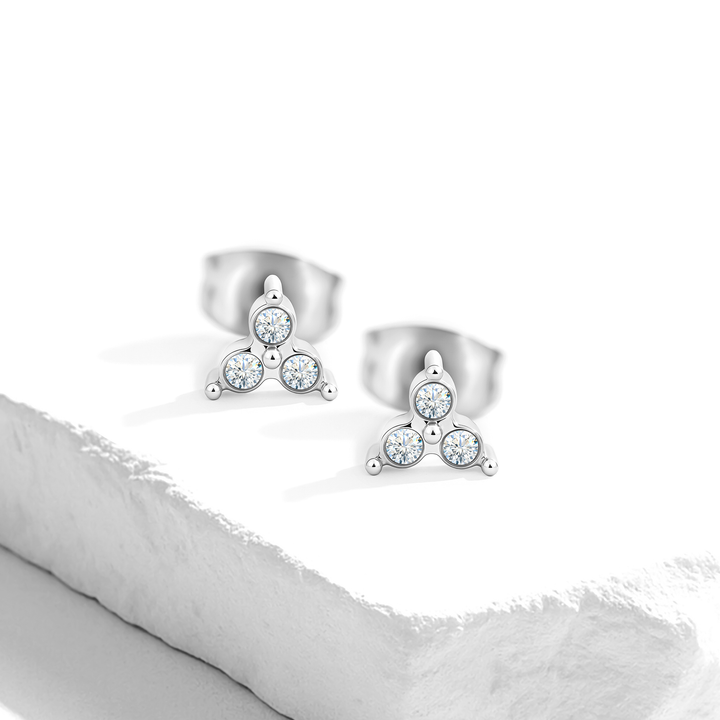 Aretes Acero en Baño de Oro Blanco Tiny Trine