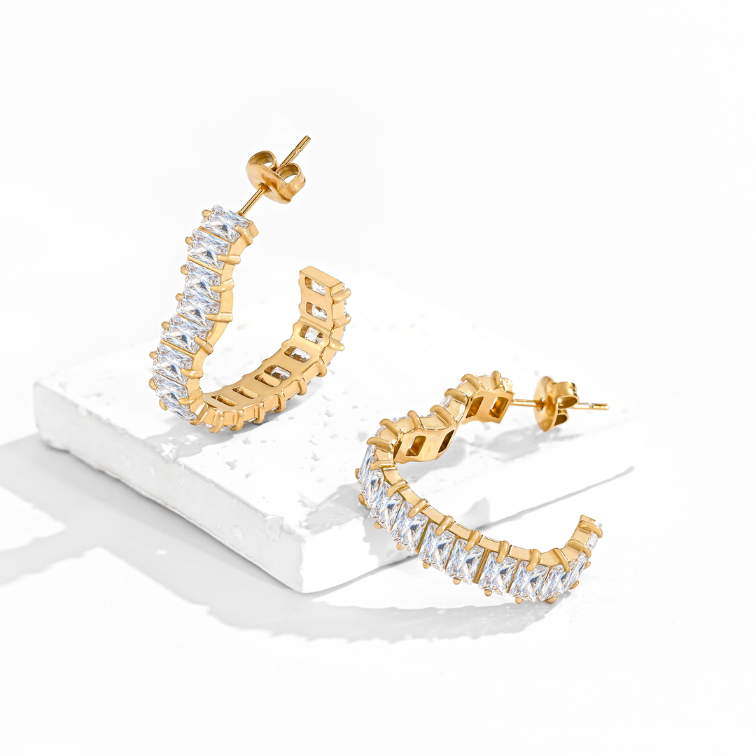 Aretes Acero en Baño de Oro Blanco Radiant Heart