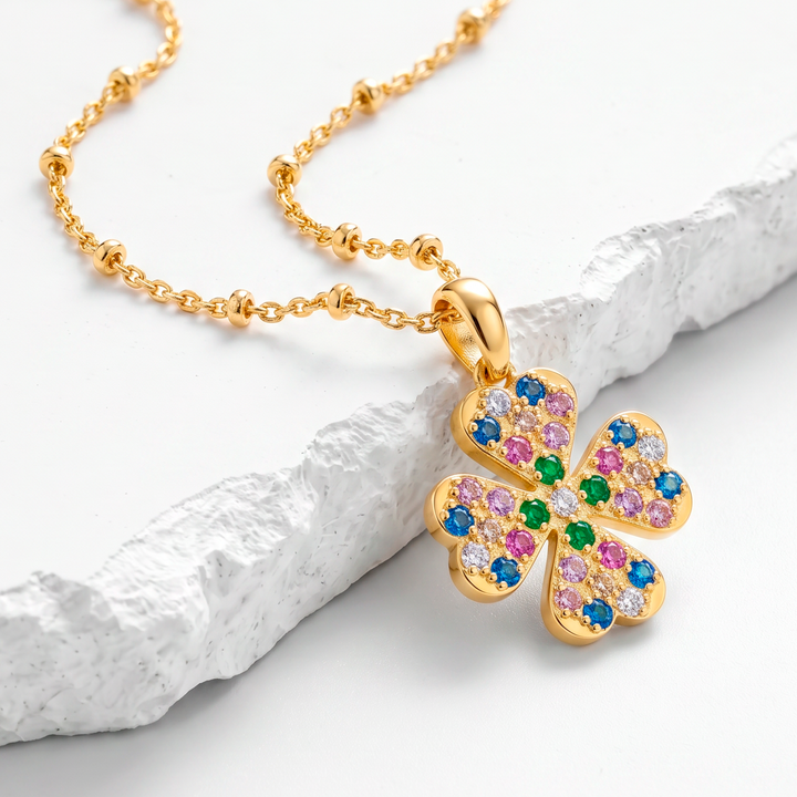 Collar Acero Trébol Arcoiris