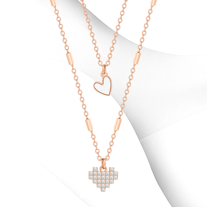 Collar Acero en Baño de Oro Blanco Corazón Pixeleado