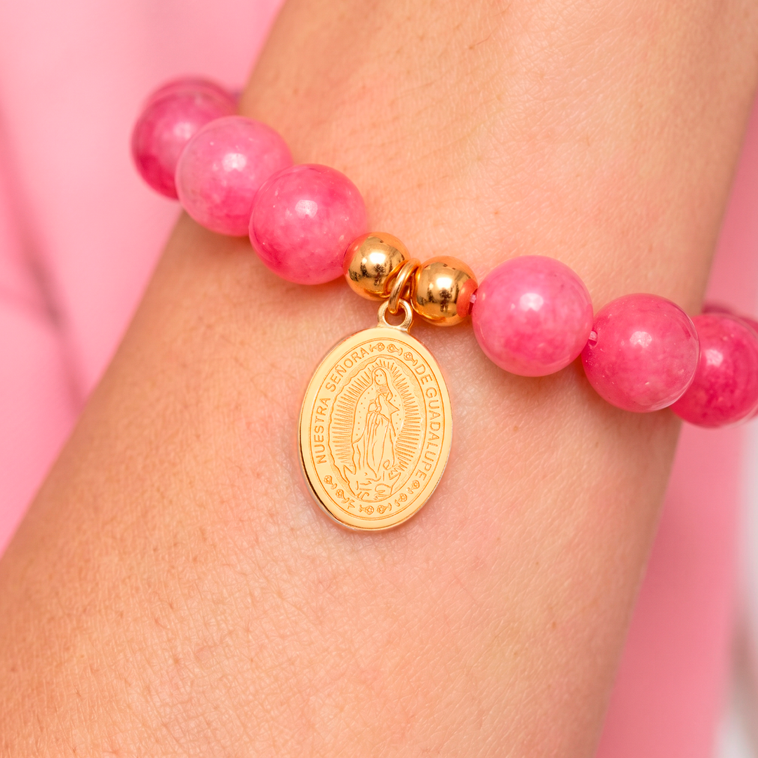 Pulsera Acero Rodocrosita Devoción Guadalupe
