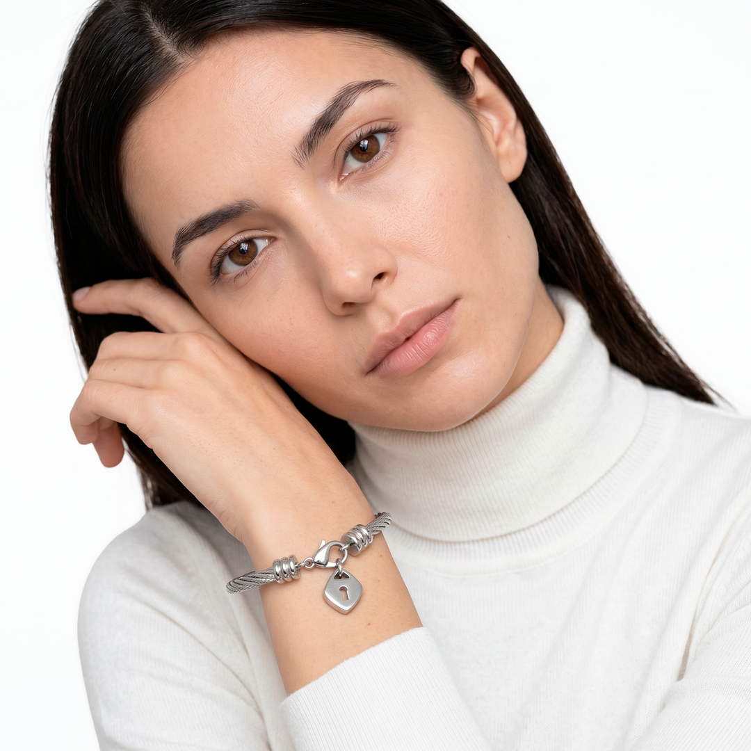 Pulsera Acero en Baño de Oro Blanco En tú Corazón