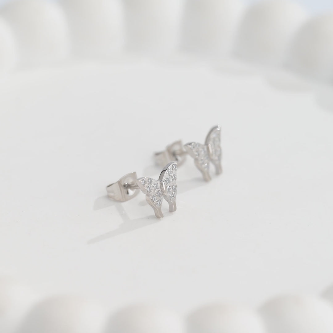 Aretes Acero en Baño de Oro Blanco Alessa