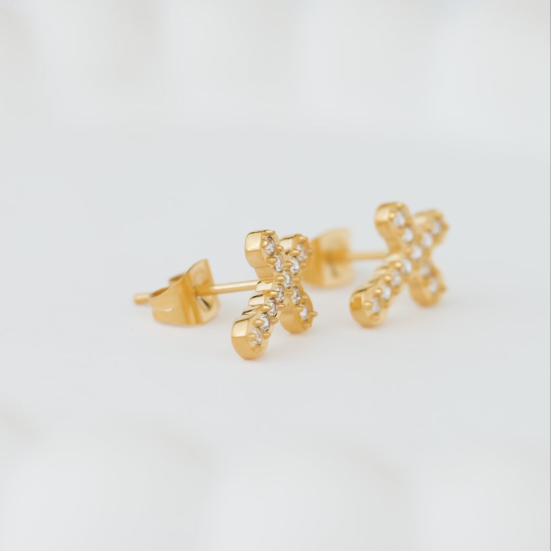 Aretes Acero Cruz Crystal Glow
