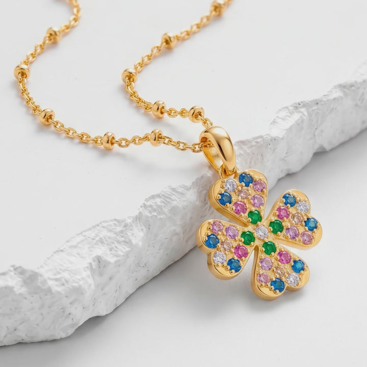 Collar Acero Trébol Arcoiris