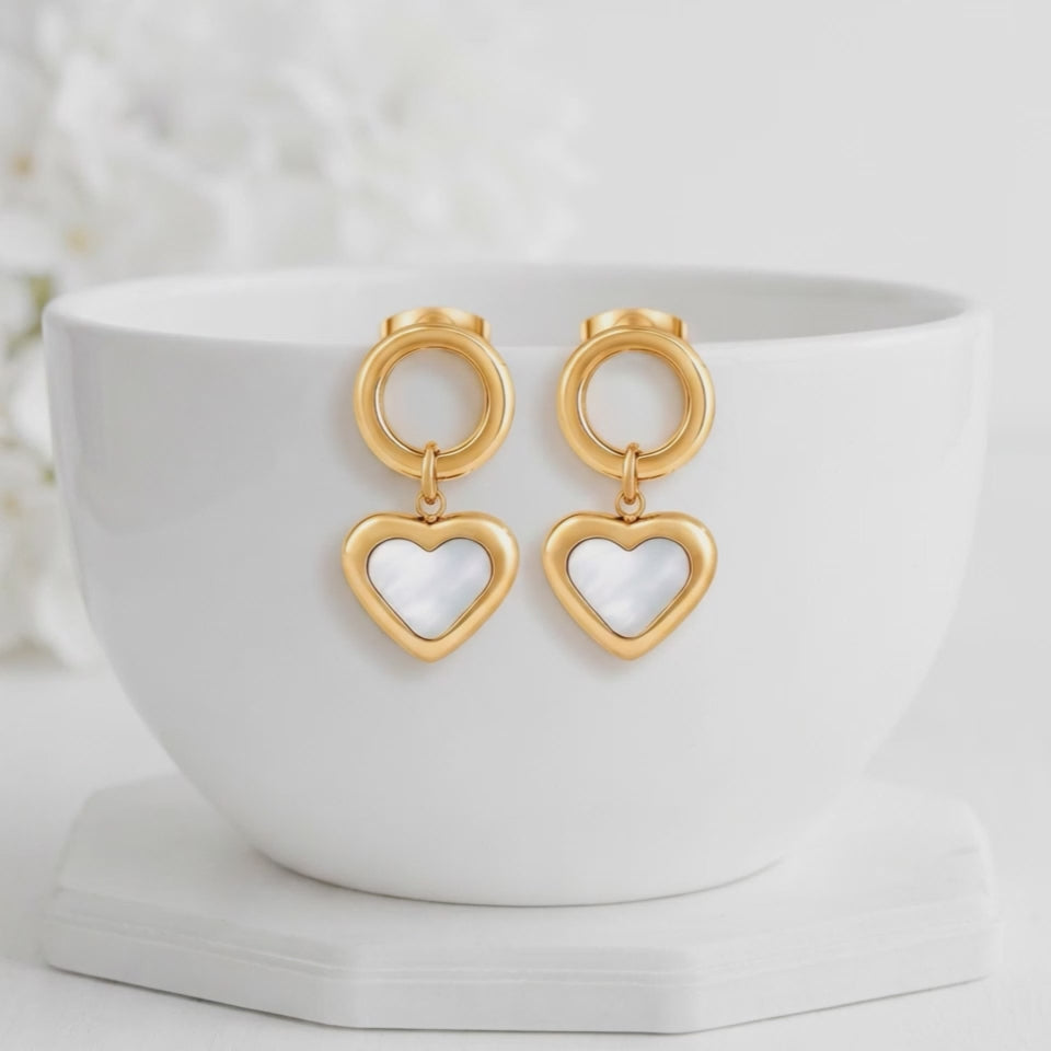 Aretes Acero Corazón Nácar