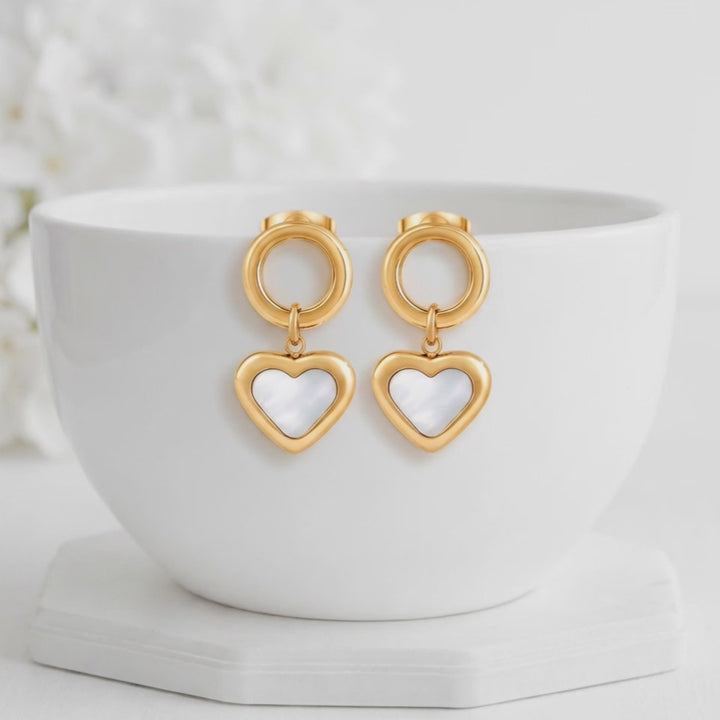 Aretes Acero Corazón Nácar