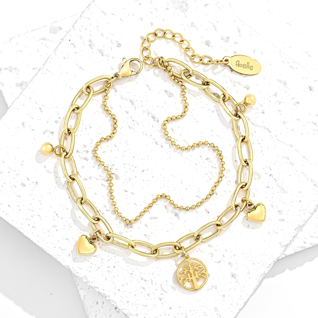 Pulsera Acero en Baño de Oro Blanco Felicidad
