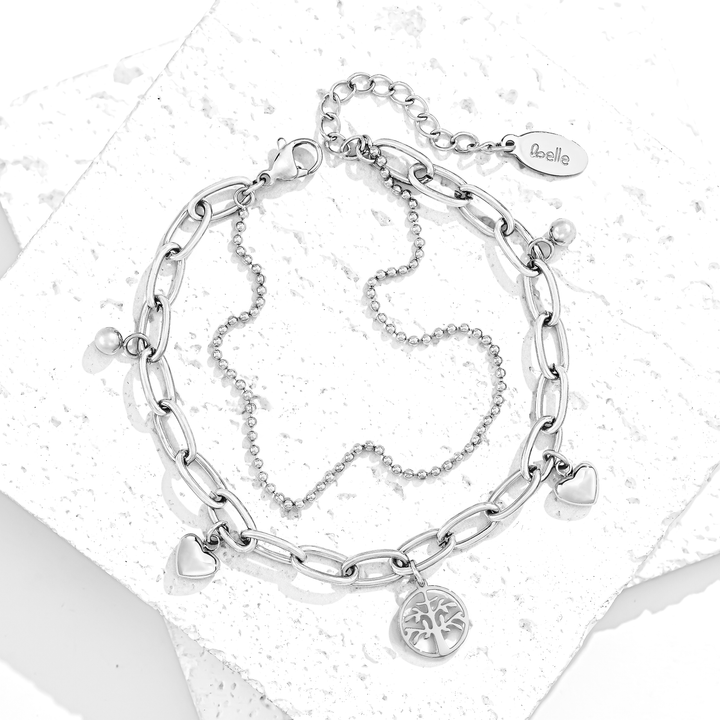Pulsera Acero en Baño de Oro Blanco Felicidad