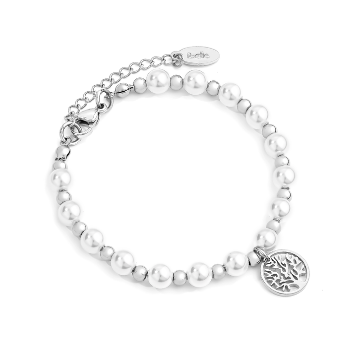 Pulsera Acero en Baño de Oro Blanco Vida